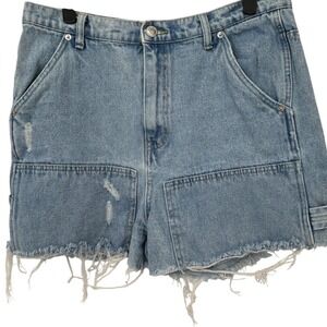 Simple Society Carpenter Denim Shorts Light Wash Distressed Raw Hem Size 11/30